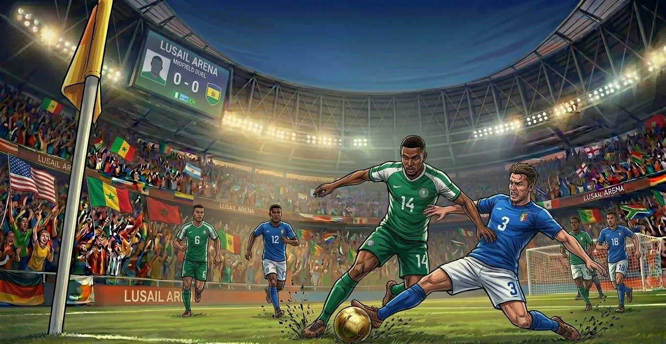 Two players competing for the ball near a corner flag — a scene that will play out at every FIFA World Cup 2026 host city