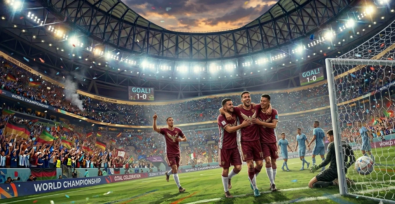 Player celebrating a goal — the kind of moment that defines a FIFA World Cup 2026 campaign
