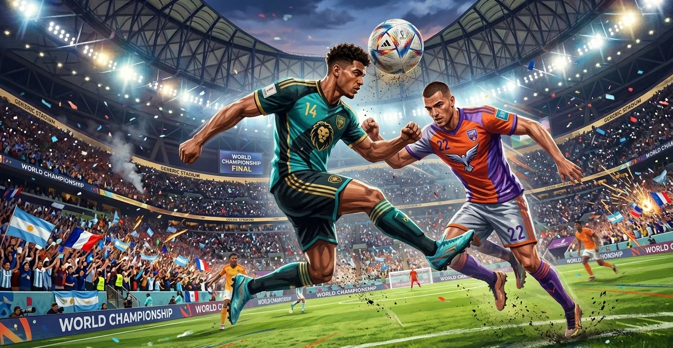 Aerial duel between two players — the kind of contest that decides FIFA World Cup 2026 group stage matches
